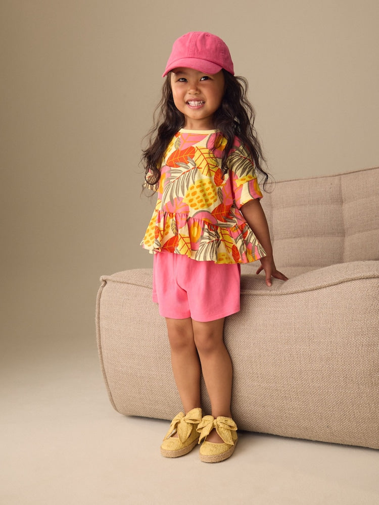Pink Flowers Short Sleeve Top and Shorts Set (3mths-7yrs)