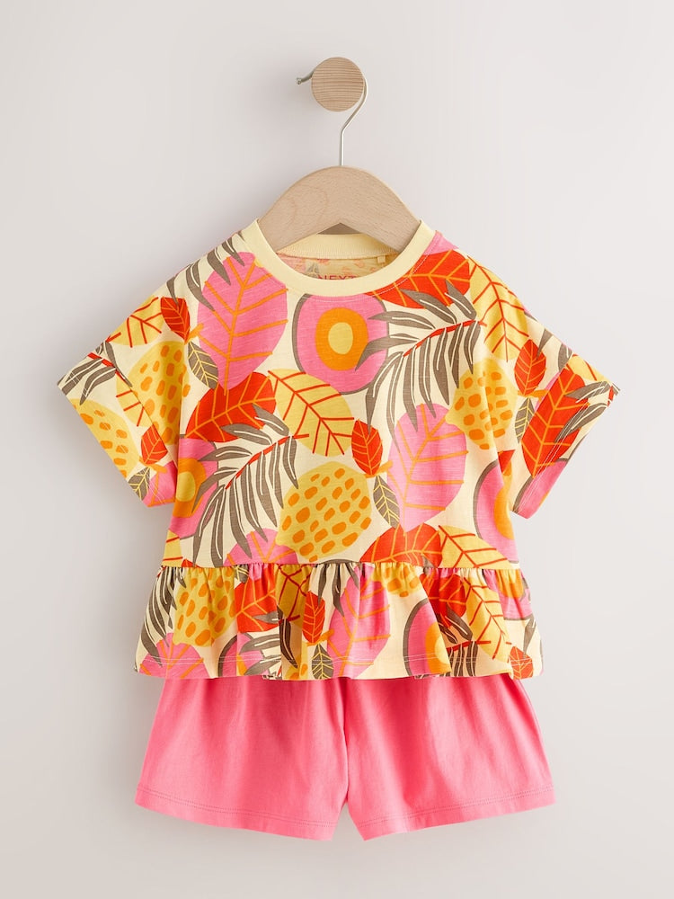 Pink Flowers Short Sleeve Top and Shorts Set (3mths-7yrs)