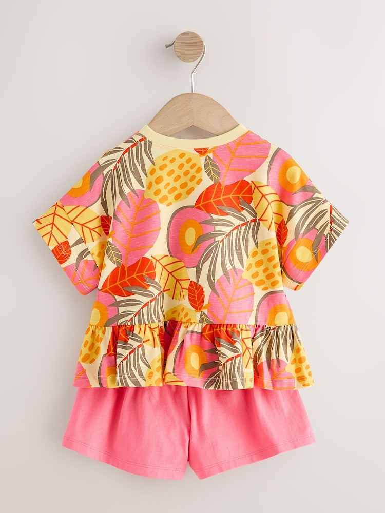 Pink Flowers Short Sleeve Top and Shorts Set (3mths-7yrs)