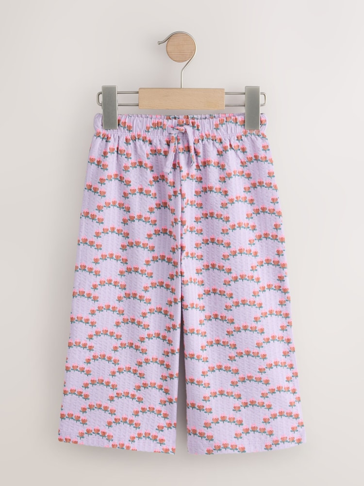 Purple Ditsy Floral Textured Wide Leg Trousers (3mths-7yrs)