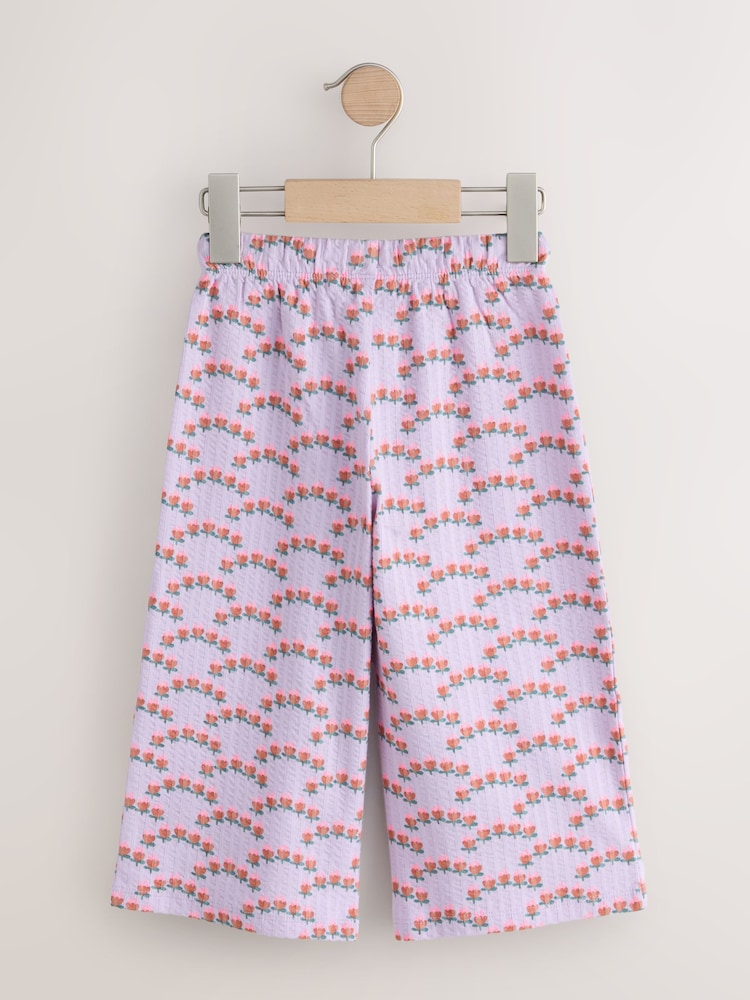 Purple Ditsy Floral Textured Wide Leg Trousers (3mths-7yrs)