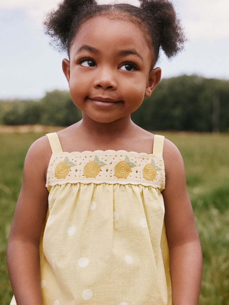 Lemon Yellow Spot Crochet Top And Short Set (3mths-7yrs)