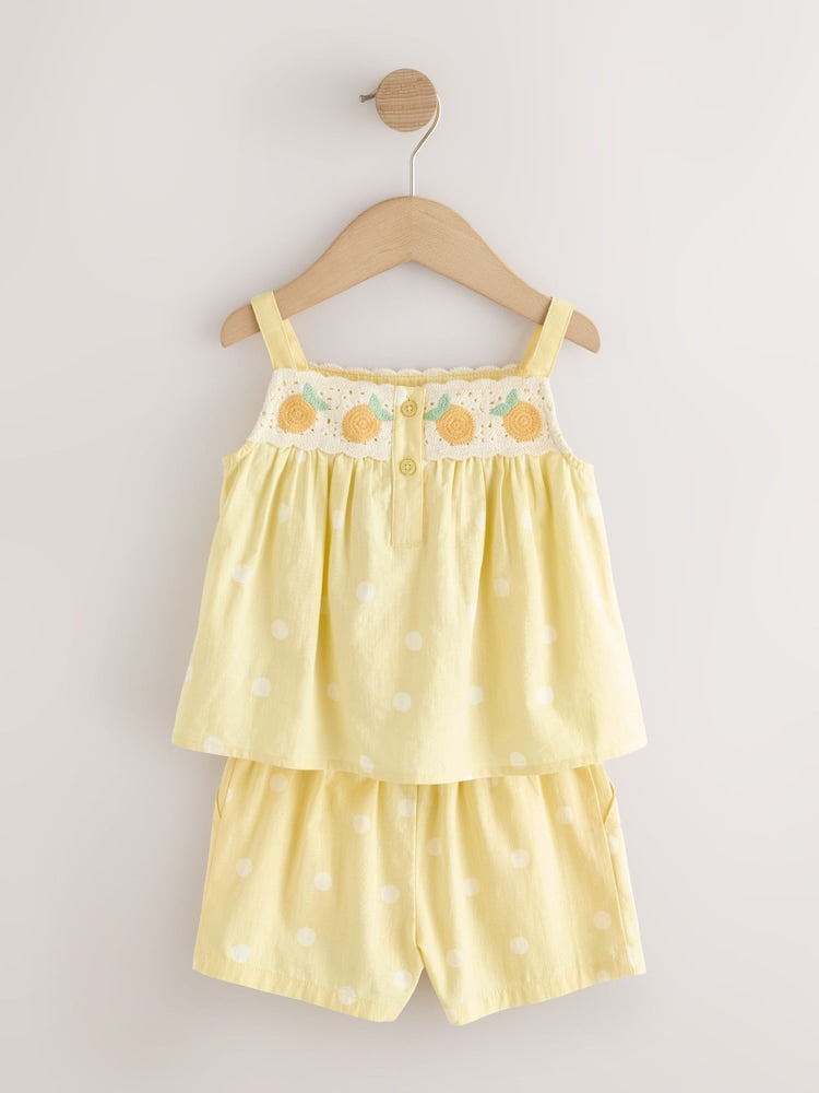 Lemon Yellow Spot Crochet Top And Short Set (3mths-7yrs)