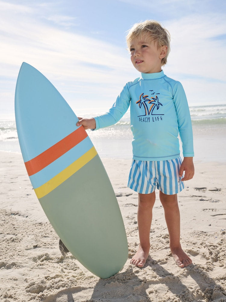 Blue Long Sleeve Sunsafe Rash Vest and Swim Shorts Set (3mths-7yrs) - Size 3-6 Months (62-68cm) - Blue Long Sleeve Sunsafe Rash Vest and Swim