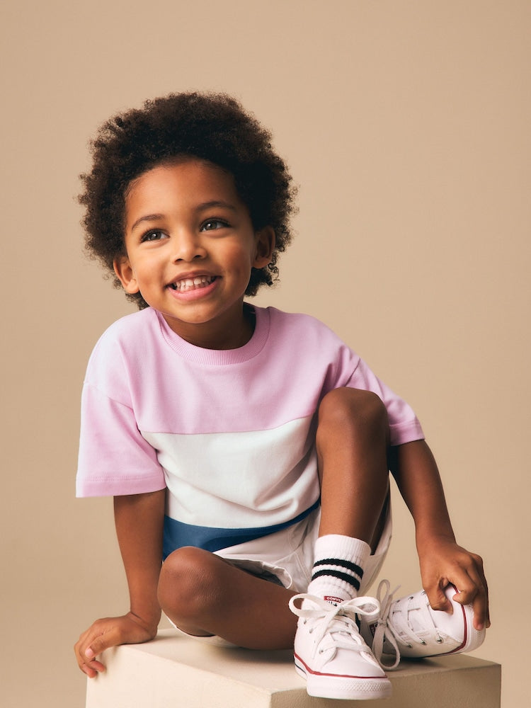 Pink/White/Blue Short Sleeve Colourblock T-Shirt (3mths-7yrs) (3mths-7yrs)
