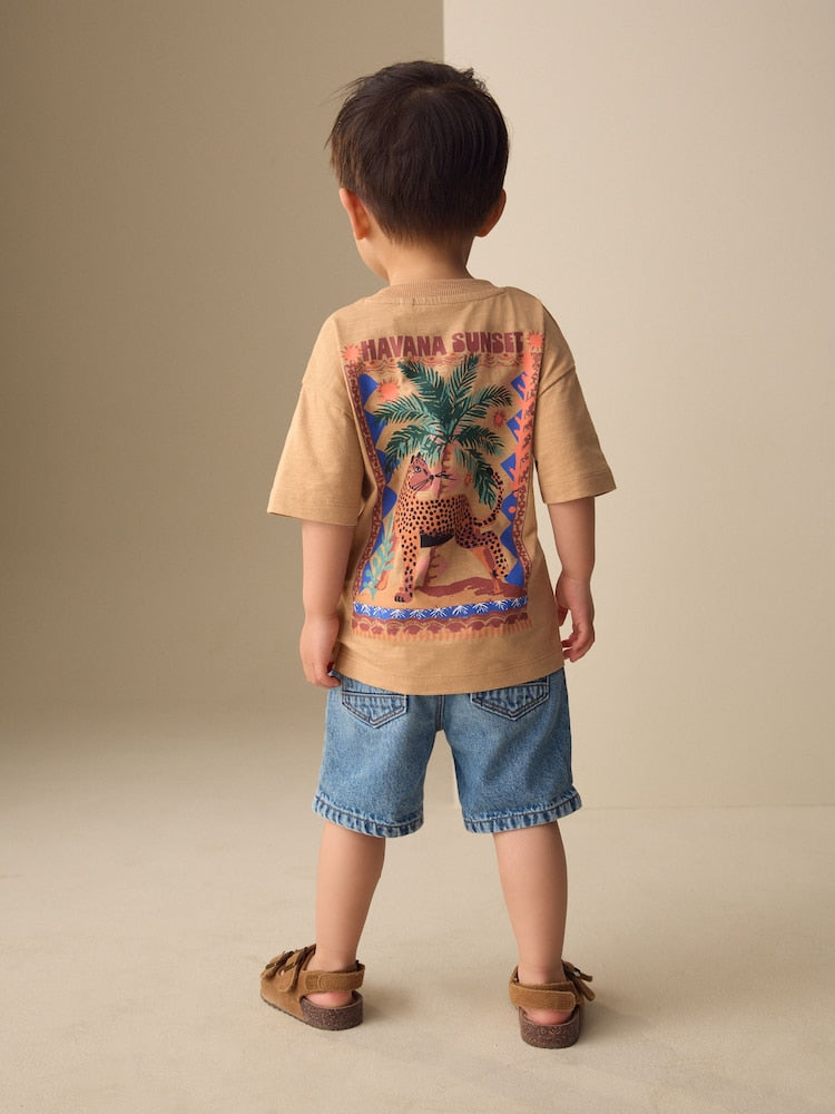 Tan Cheetah Havana Sunset Short Sleeve Back Print T-Shirt (3mths-7yrs)