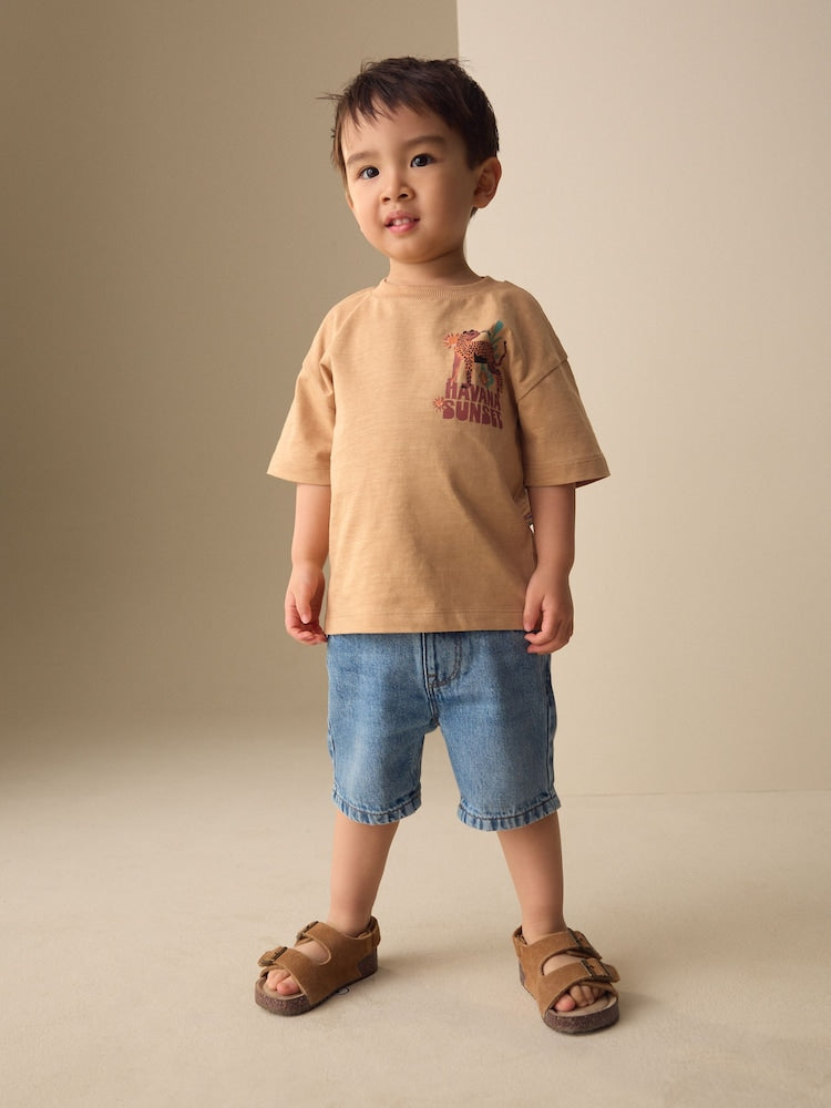 Tan Cheetah Havana Sunset Short Sleeve Back Print T-Shirt (3mths-7yrs)