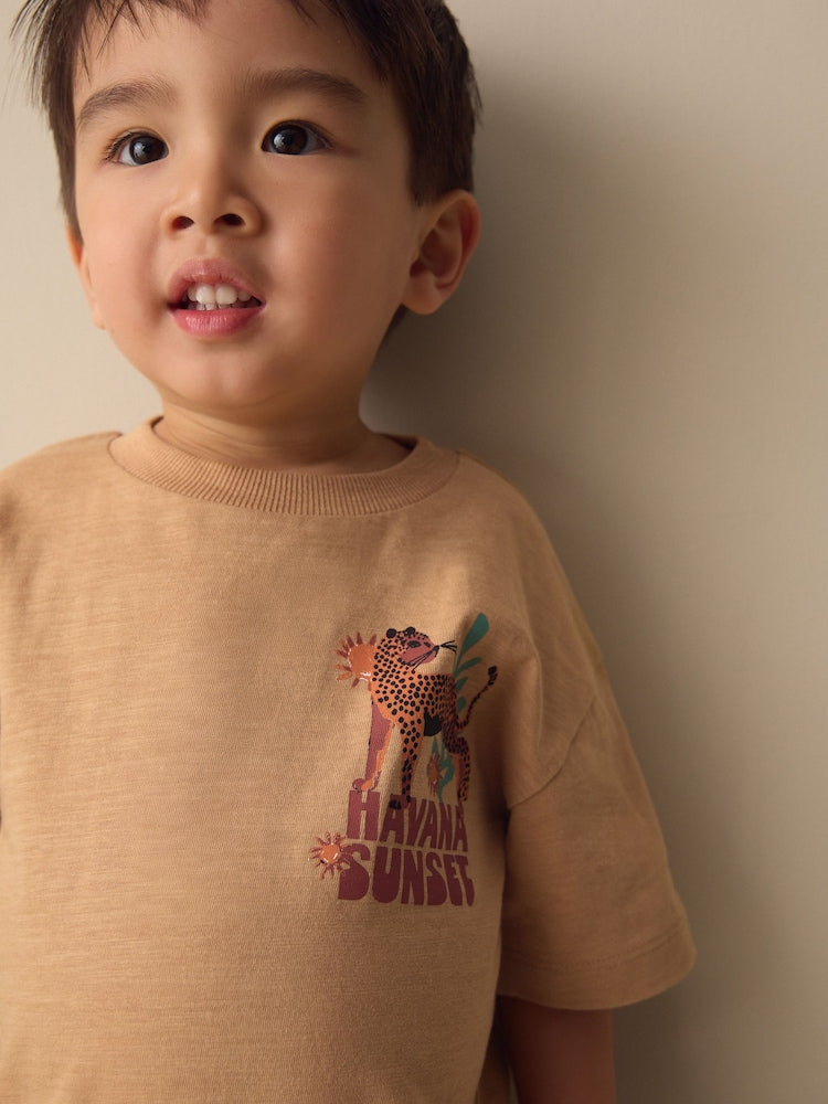 Tan Cheetah Havana Sunset Short Sleeve Back Print T-Shirt (3mths-7yrs)