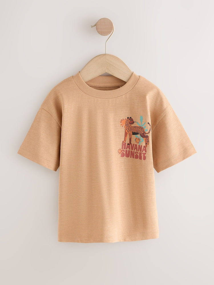 Tan Cheetah Havana Sunset Short Sleeve Back Print T-Shirt (3mths-7yrs)