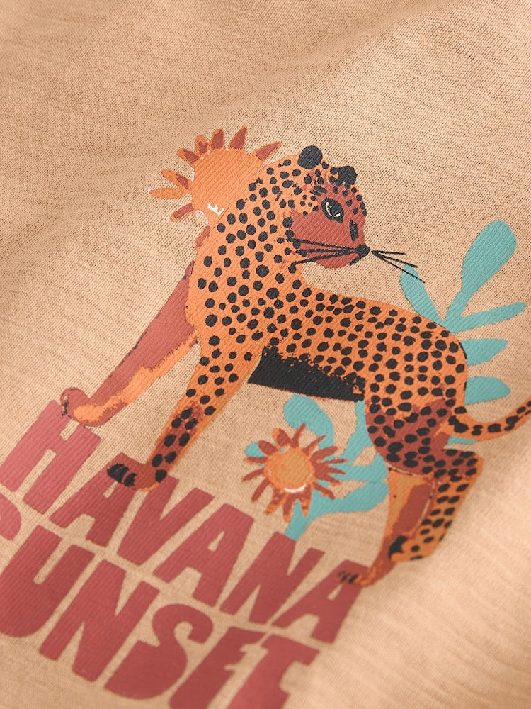 Tan Cheetah Havana Sunset Short Sleeve Back Print T-Shirt (3mths-7yrs)
