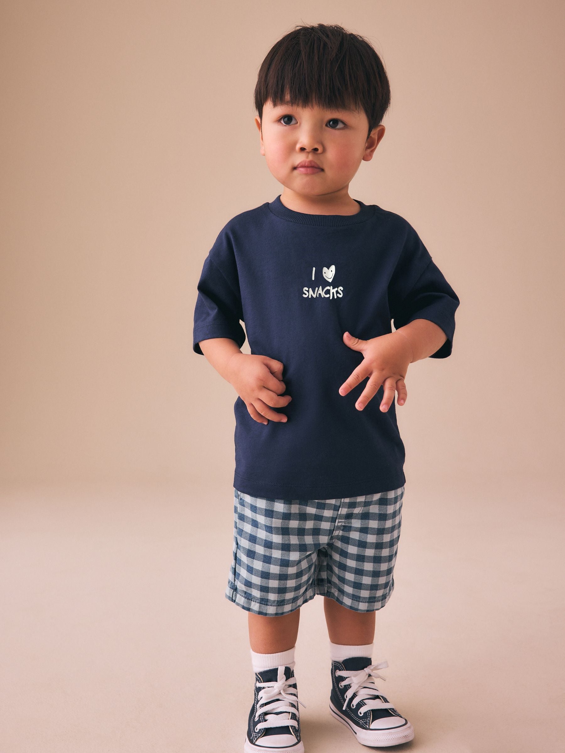Navy Blue I love snacks Slogan Short Sleeve Small Graphic T-Shirt (3mths-8yrs) - Size 3-6 Months (62-68cm)