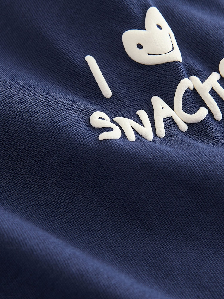Navy Blue I love snacks Slogan