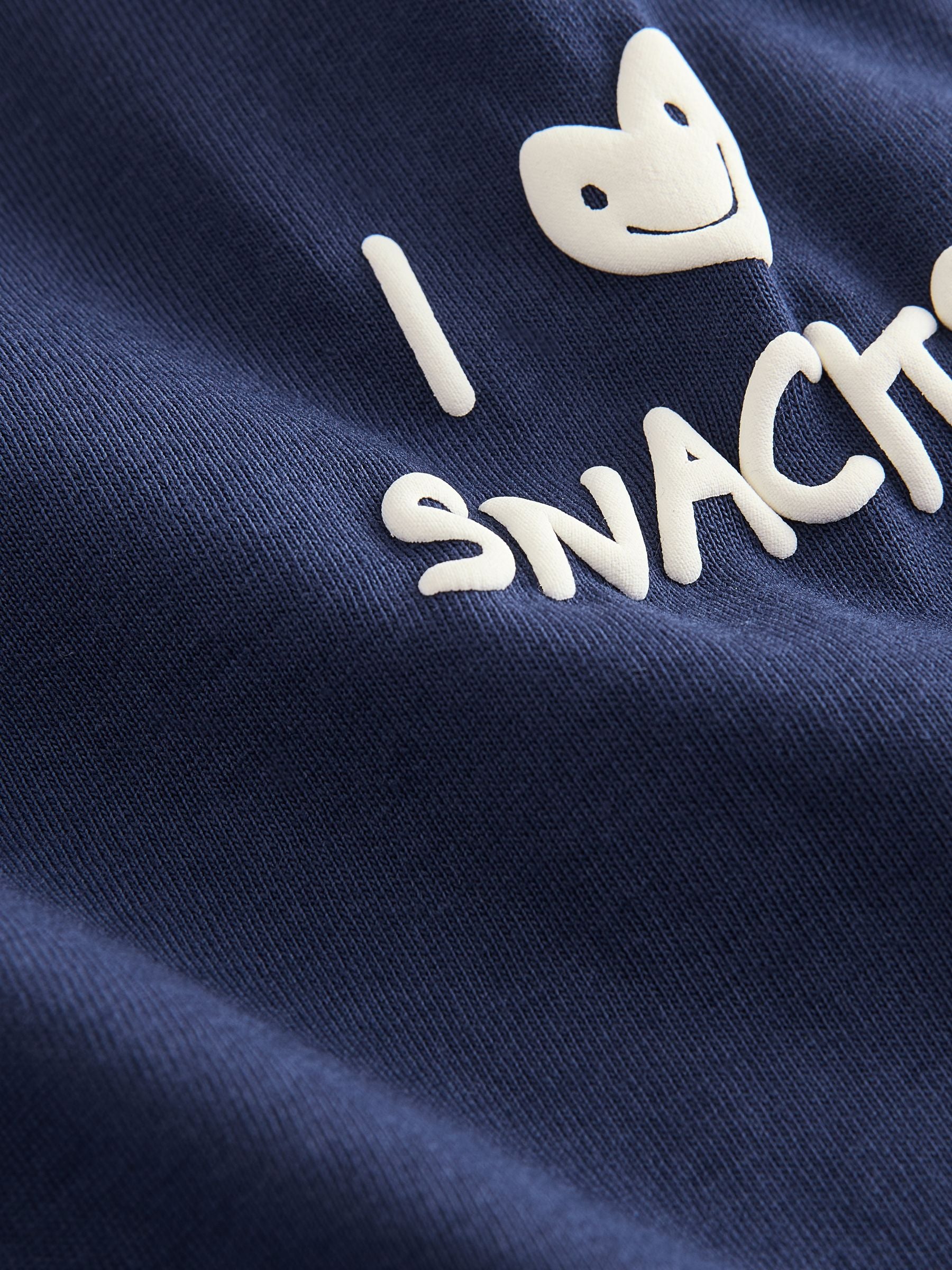 Navy Blue I love snacks Slogan Short Sleeve Small Graphic T-Shirt (3mths-8yrs) - Size 3-6 Months (62-68cm)
