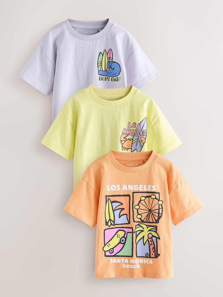 Yellow LA Surf Short Sleeve Graphic T-Shirts 3 Pack (3mths-7yrs) - Yellow LA Surf / 12-18 Months (80-86cm)