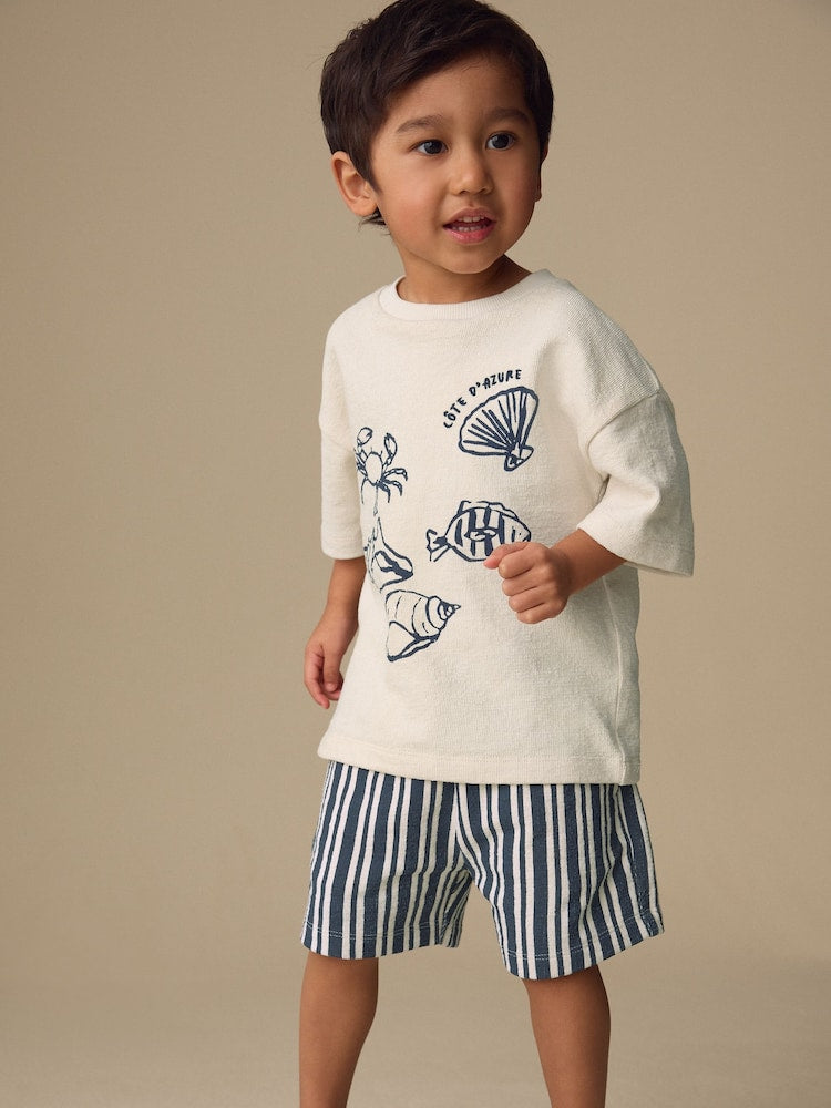 Ecru Textured Short Sleeve T-Shirt and Shorts Set (3mths-7yrs)