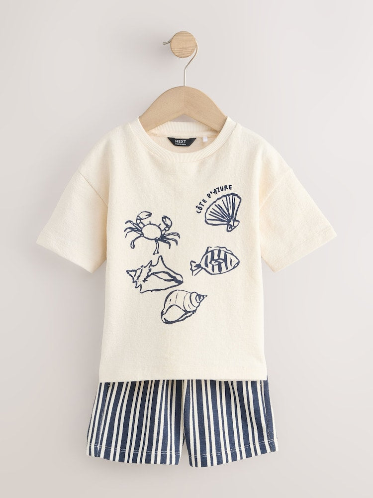Ecru Textured Short Sleeve T-Shirt and Shorts Set (3mths-7yrs)