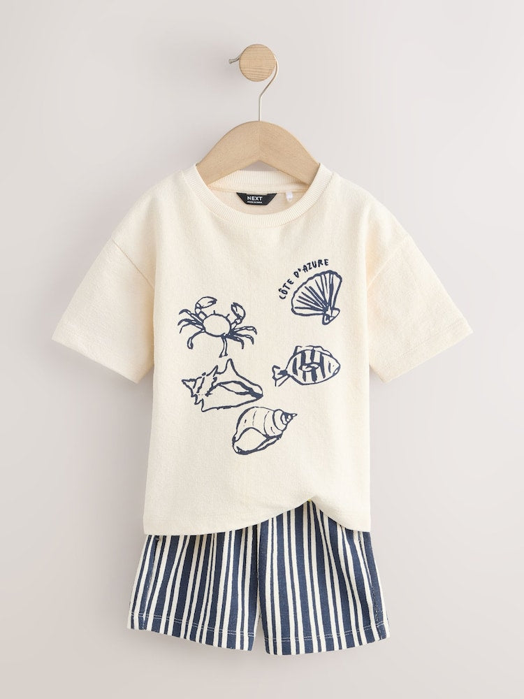 Ecru Textured Short Sleeve T-Shirt and Shorts Set (3mths-7yrs)