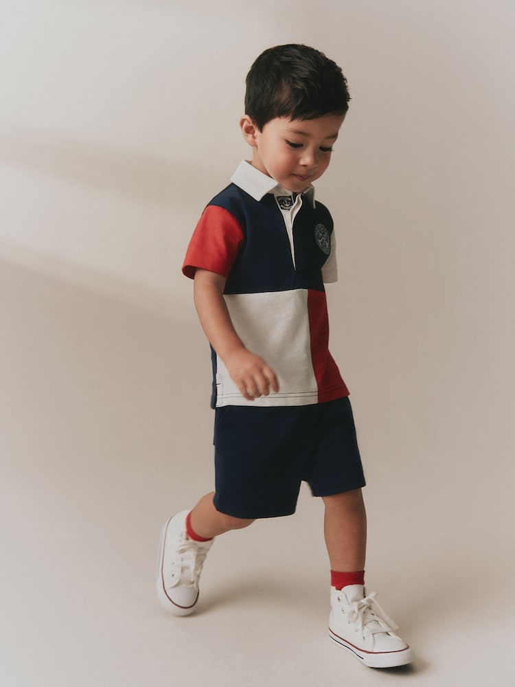 Red/Blue/Green Colourblock Short Sleeve Polo Shirt and Shorts Set (3mths-7yrs)
