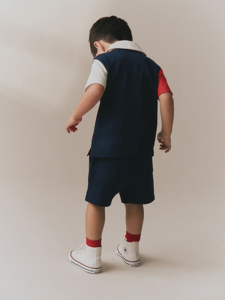 Red/Blue/Green Colourblock Short Sleeve Polo Shirt and Shorts Set (3mths-7yrs)