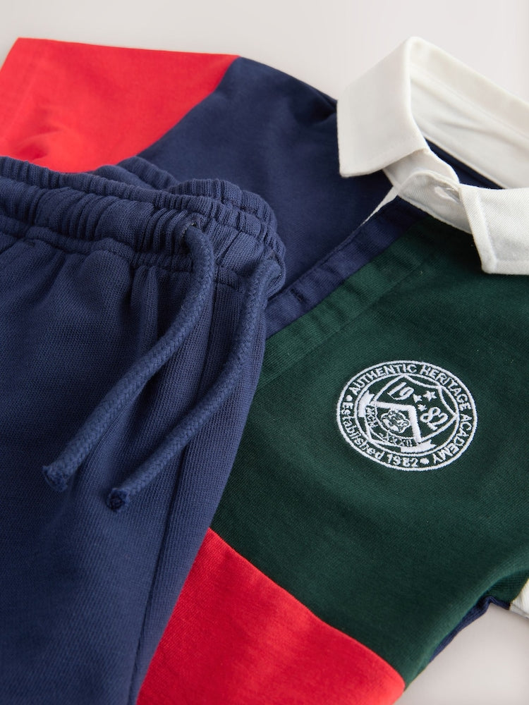 Red/Blue/Green Colourblock Short Sleeve Polo Shirt and Shorts Set (3mths-7yrs)