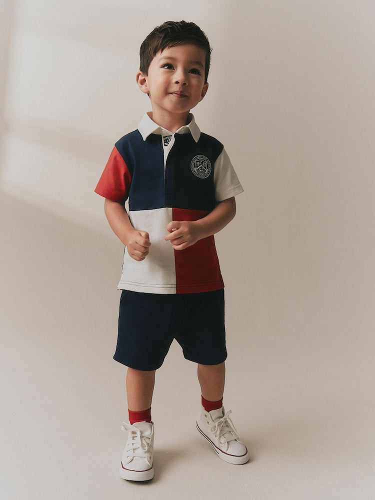 Red/Blue/Green Colourblock Short Sleeve Polo Shirt and Shorts Set (3mths-7yrs)