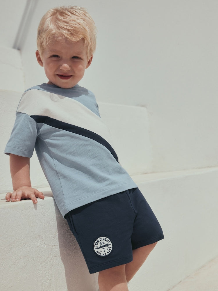Blue Diagonal Stripe Short Sleeve T-Shirt and Shorts Set (3mths-7yrs)