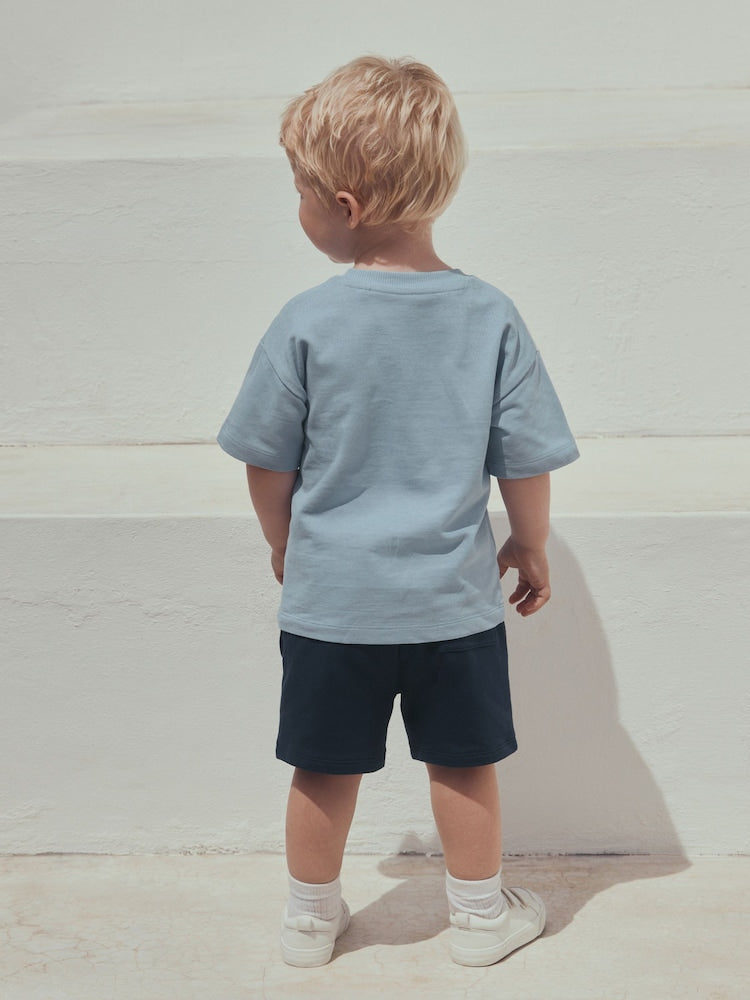 Blue Diagonal Stripe Short Sleeve T-Shirt and Shorts Set (3mths-7yrs)