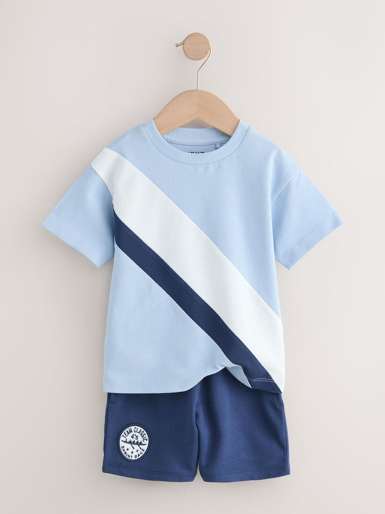 Blue Diagonal Stripe Short Sleeve T-Shirt and Shorts Set (3mths-7yrs)