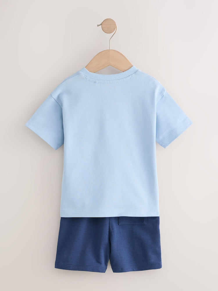Blue Diagonal Stripe Short Sleeve T-Shirt and Shorts Set (3mths-7yrs)