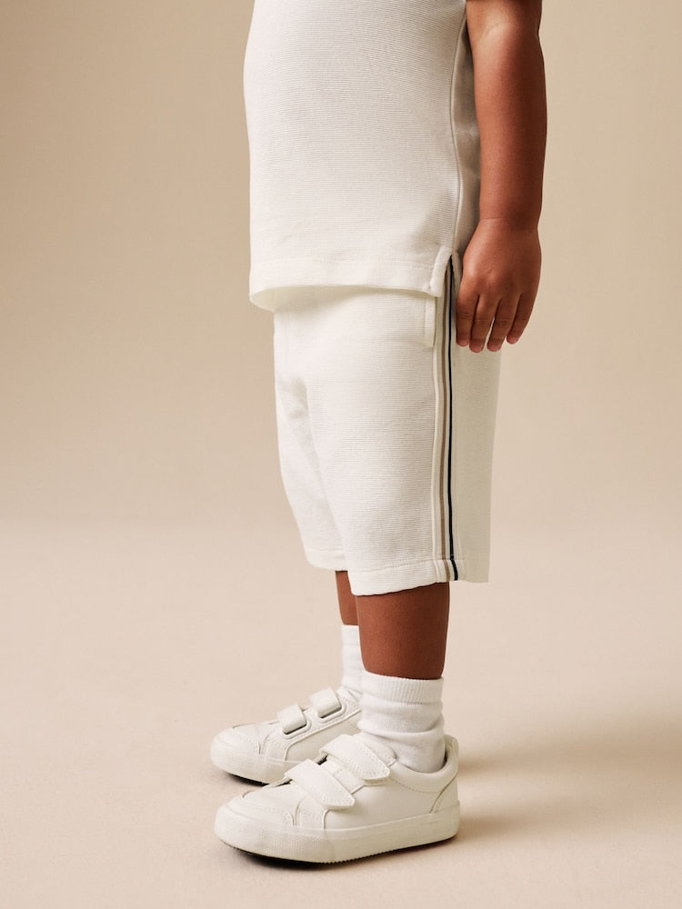 White Zip Neck Short Sleeve Polo Shirt And Shorts Set (3mths-7yrs)