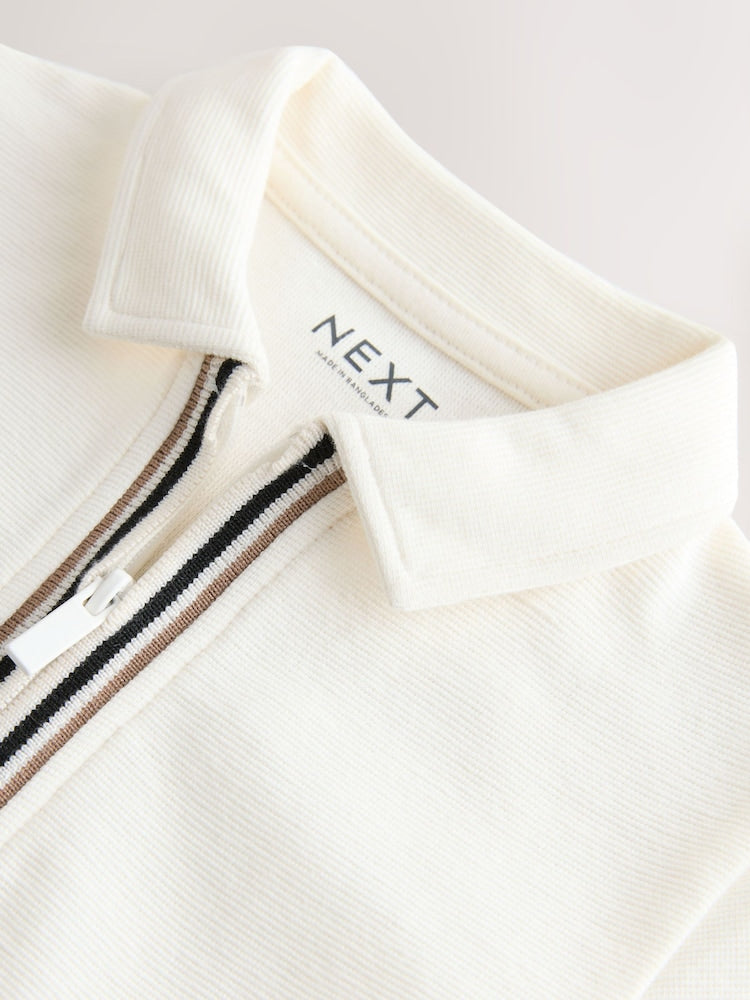 White Zip Neck Short Sleeve Polo Shirt And Shorts Set (3mths-7yrs)