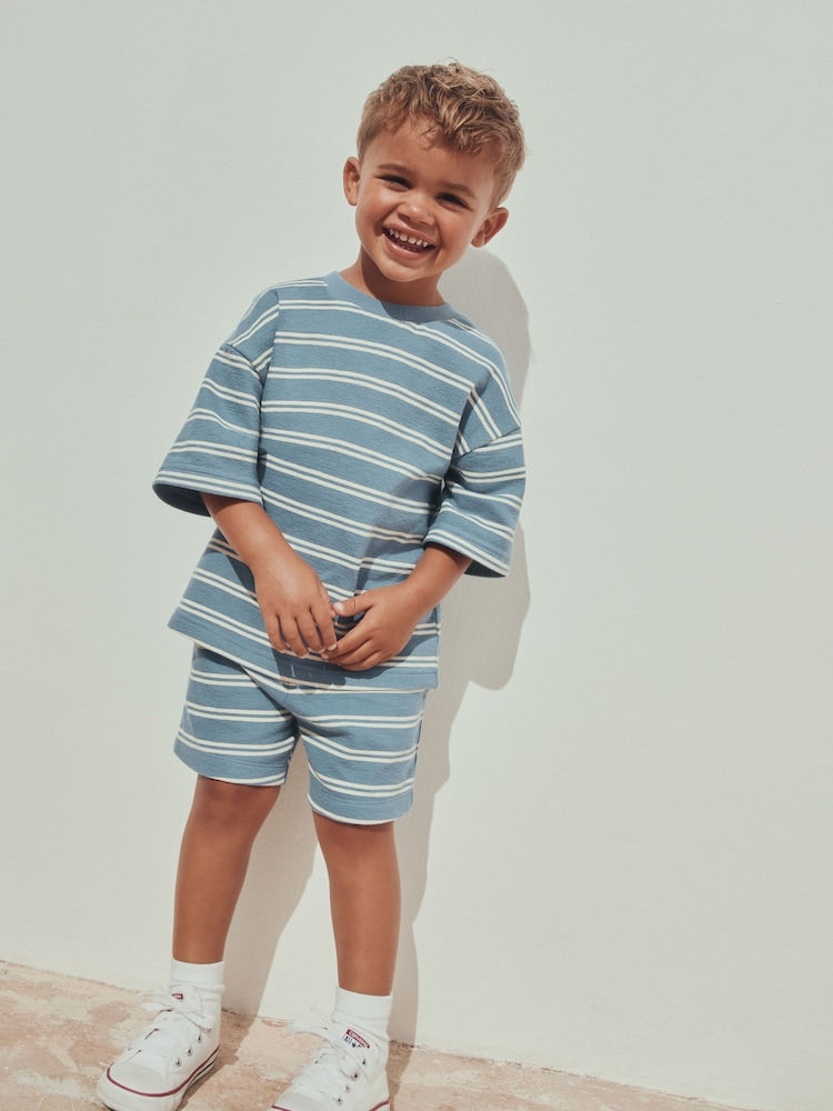 Blue Stripe Short Sleeve All-Over Print T-Shirt and Shorts Set (3mths-7yrs)