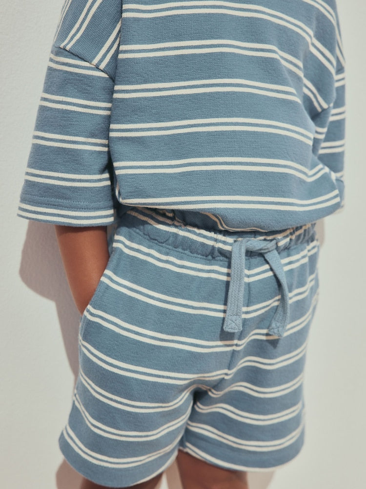 Blue Stripe Short Sleeve All-Over Print T-Shirt and Shorts Set (3mths-7yrs)
