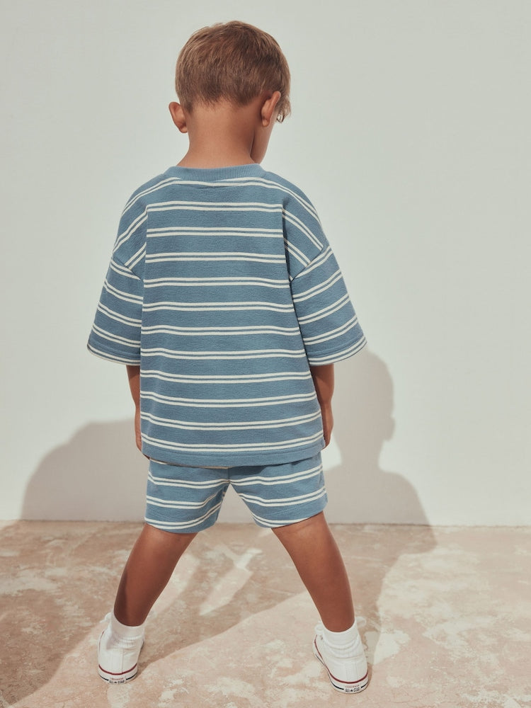 Blue Stripe Short Sleeve All-Over Print T-Shirt and Shorts Set (3mths-7yrs)