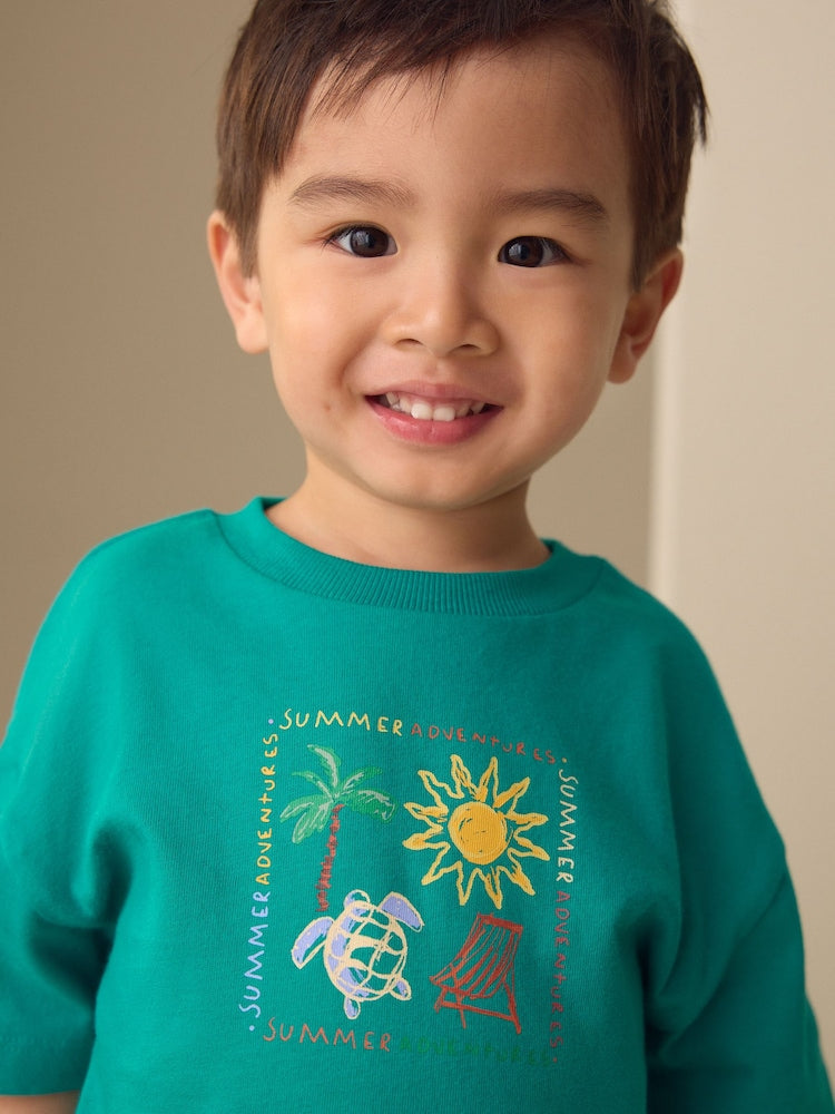 Green Beach Short Sleeve T-Shirt and Shorts Set (3mths-7yrs)