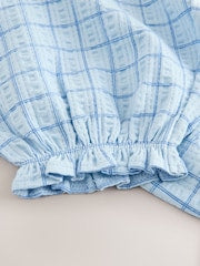 Blue Grid Check Textured Bloomer Trousers (3mths-7yrs)