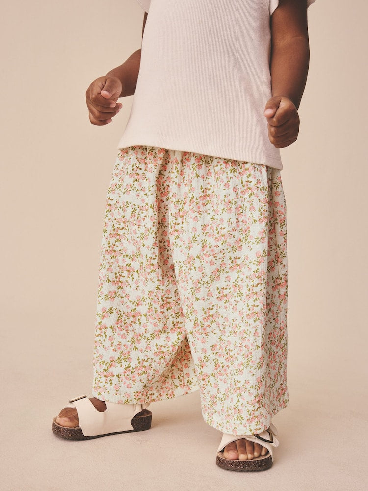 Ecru White Ditsy Floral Wide Leg Trousers (3mths-7yrs)