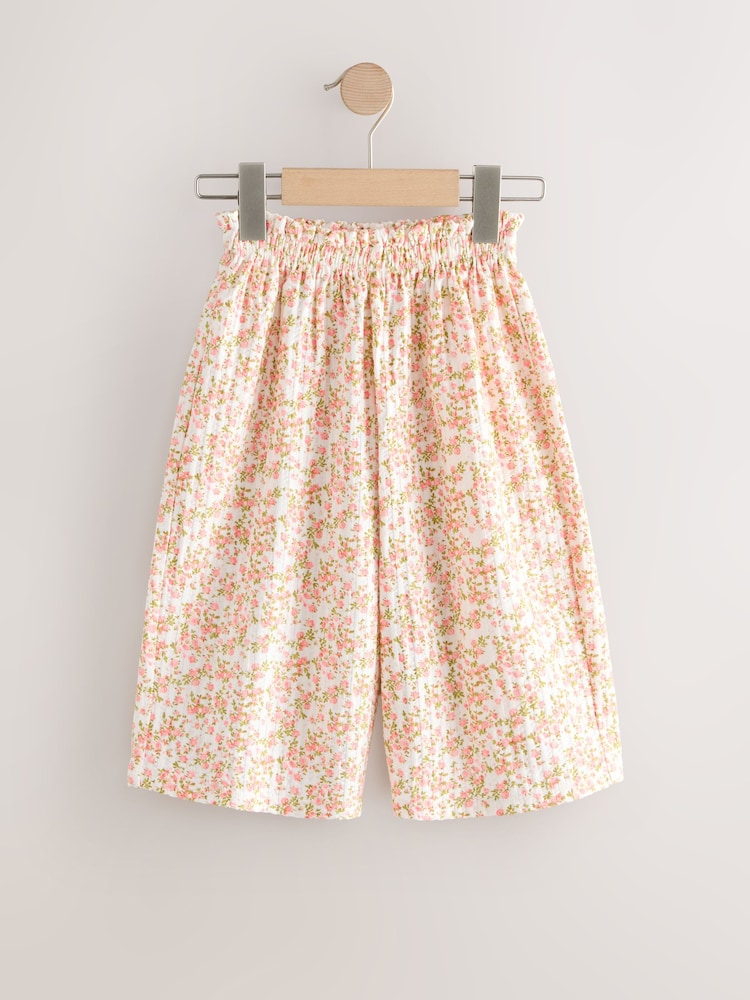 Ecru White Ditsy Floral Wide Leg Trousers (3mths-7yrs)