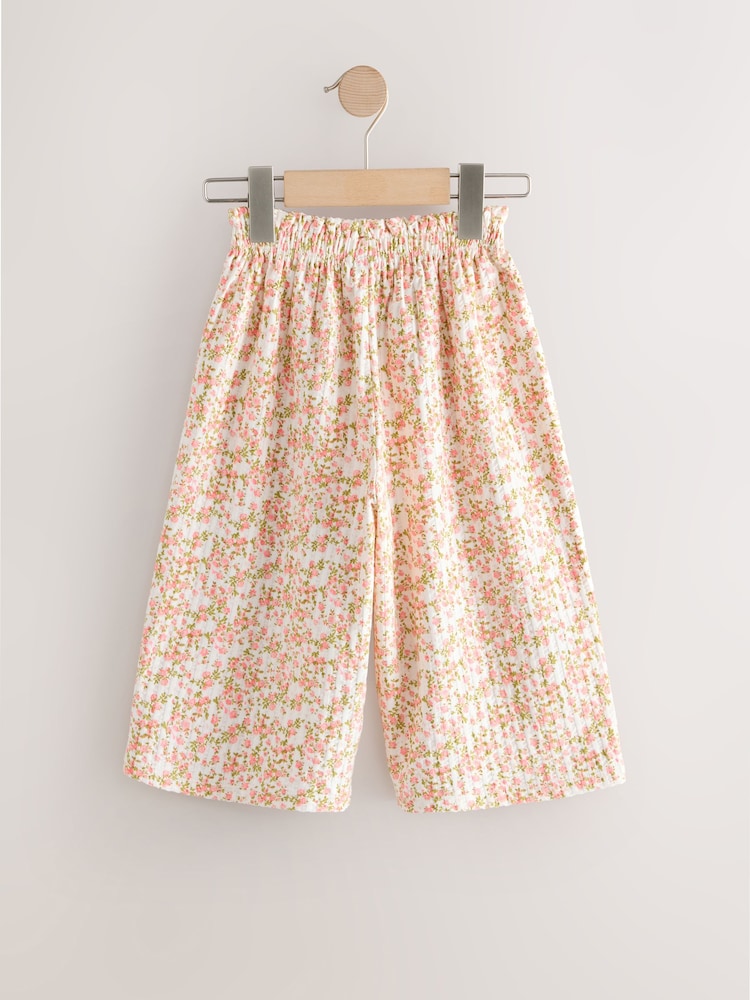 Ecru White Ditsy Floral Wide Leg Trousers (3mths-7yrs)
