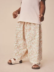 Ecru White Ditsy Floral Wide Leg Trousers (3mths-7yrs) - Size 3-6 Months (62-68cm)