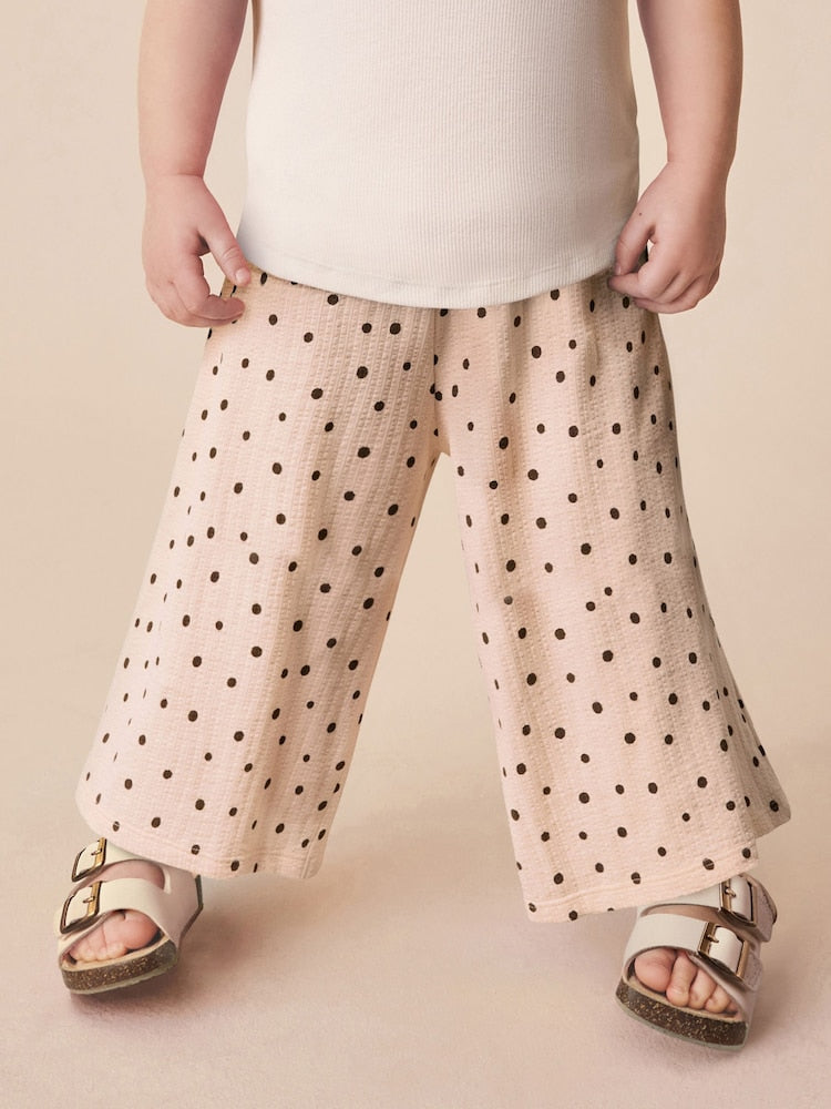 Ecru Mono Spot Wide Leg Trousers (3mths-7yrs)