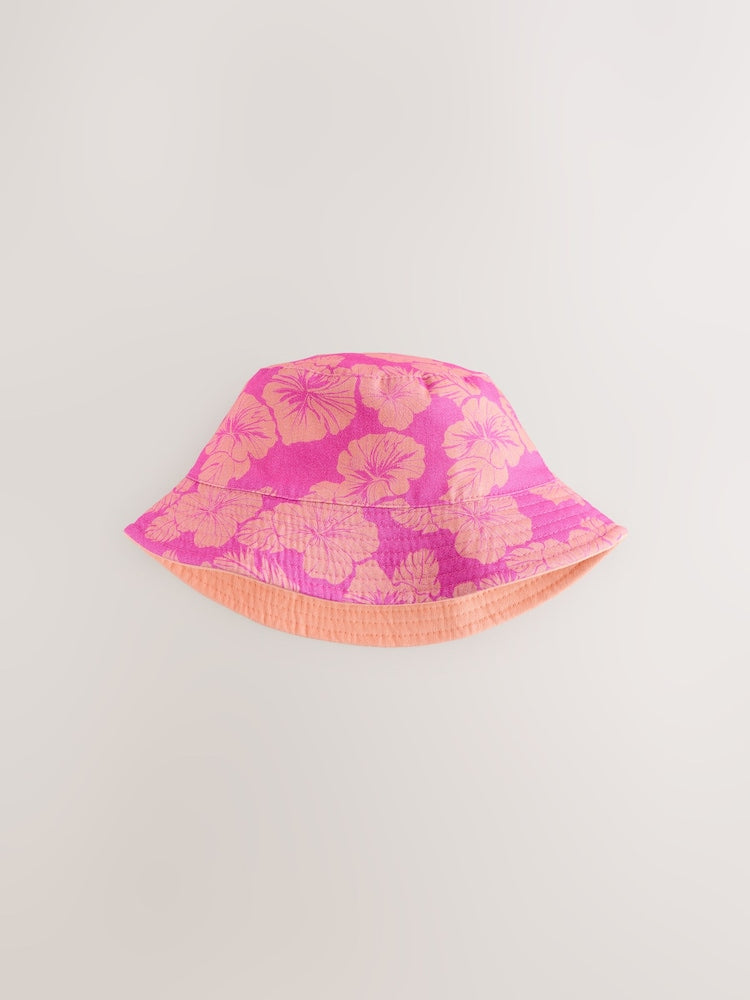 Pink/Purple Hibiscus Printed Bucket Hat (3mths-16yrs)