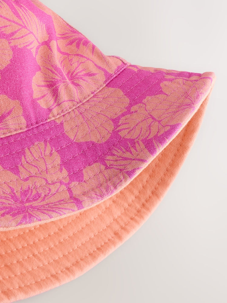 Pink/Purple Hibiscus Printed Bucket Hat (3mths-16yrs)