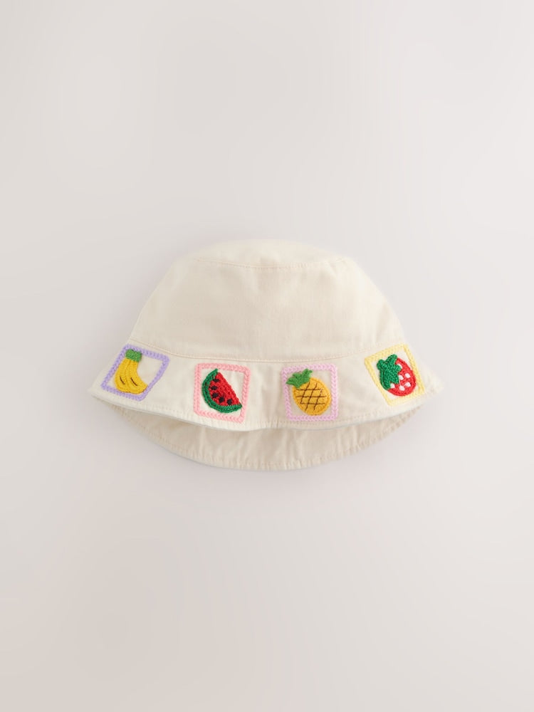 Cream/ Fruit Embroidered Bucket Hat (3-10yrs)