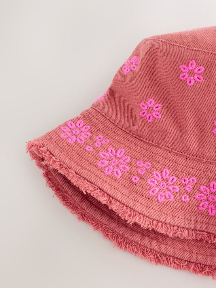 Chocolate Pink Laser Cut Embroidery Bucket Hat (3mths-16yrs)