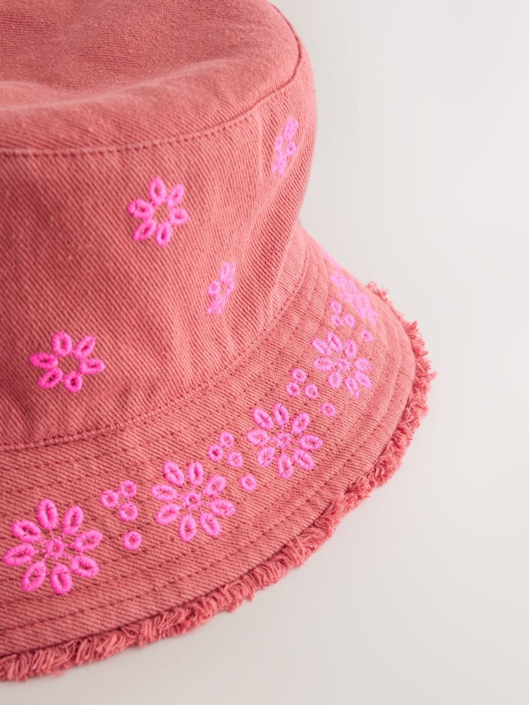 Chocolate Pink Laser Cut Embroidery Bucket Hat (3mths-16yrs)