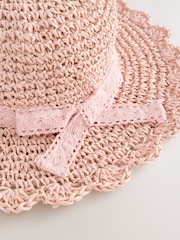 Pink Straw Sun Hat (3mths-13yrs) - Size 1-2 Years (80-92cm)
