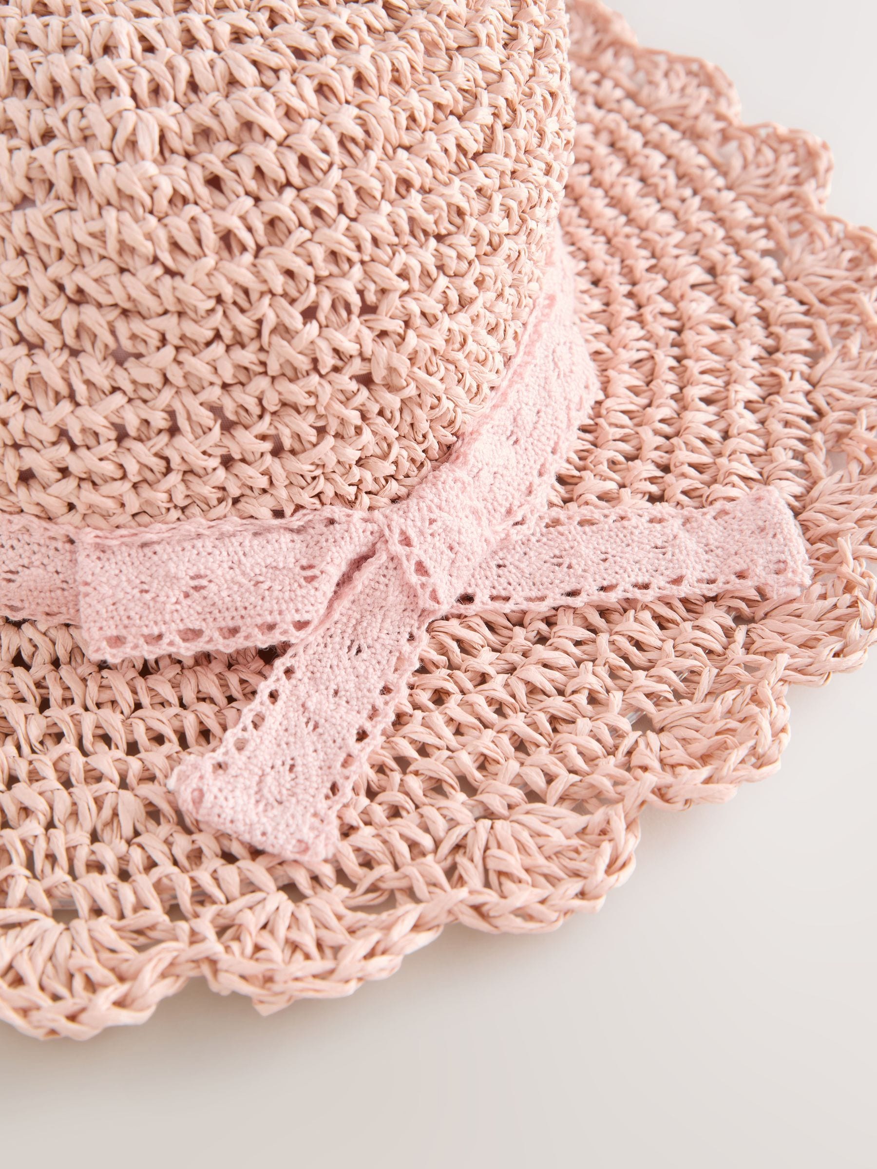 Pink Straw Sun Hat (3mths-13yrs) - Size 1-2 Years (80-92cm)