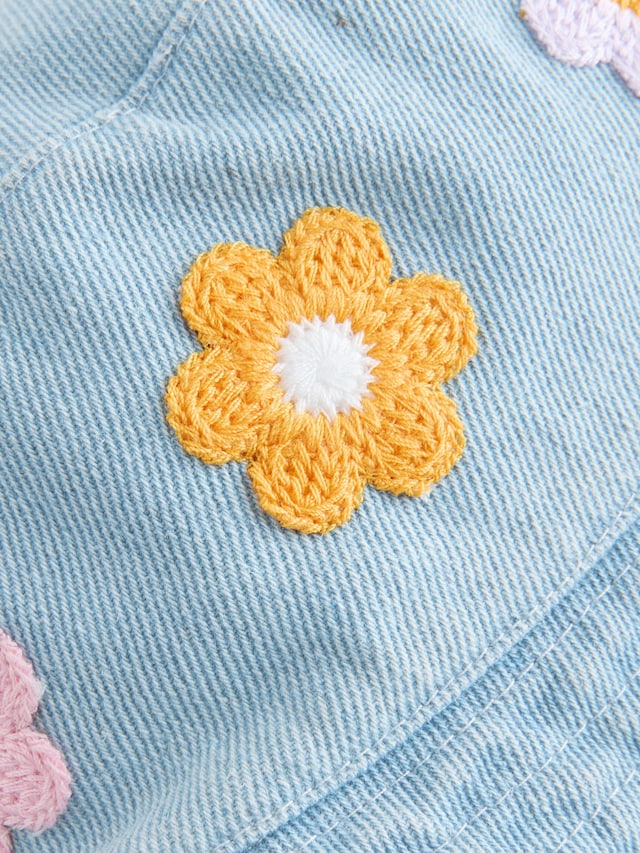 Denim Crochet Flower Bucket Hat (3mths-10yrs) - Size 3-9 Months (62-74cm)