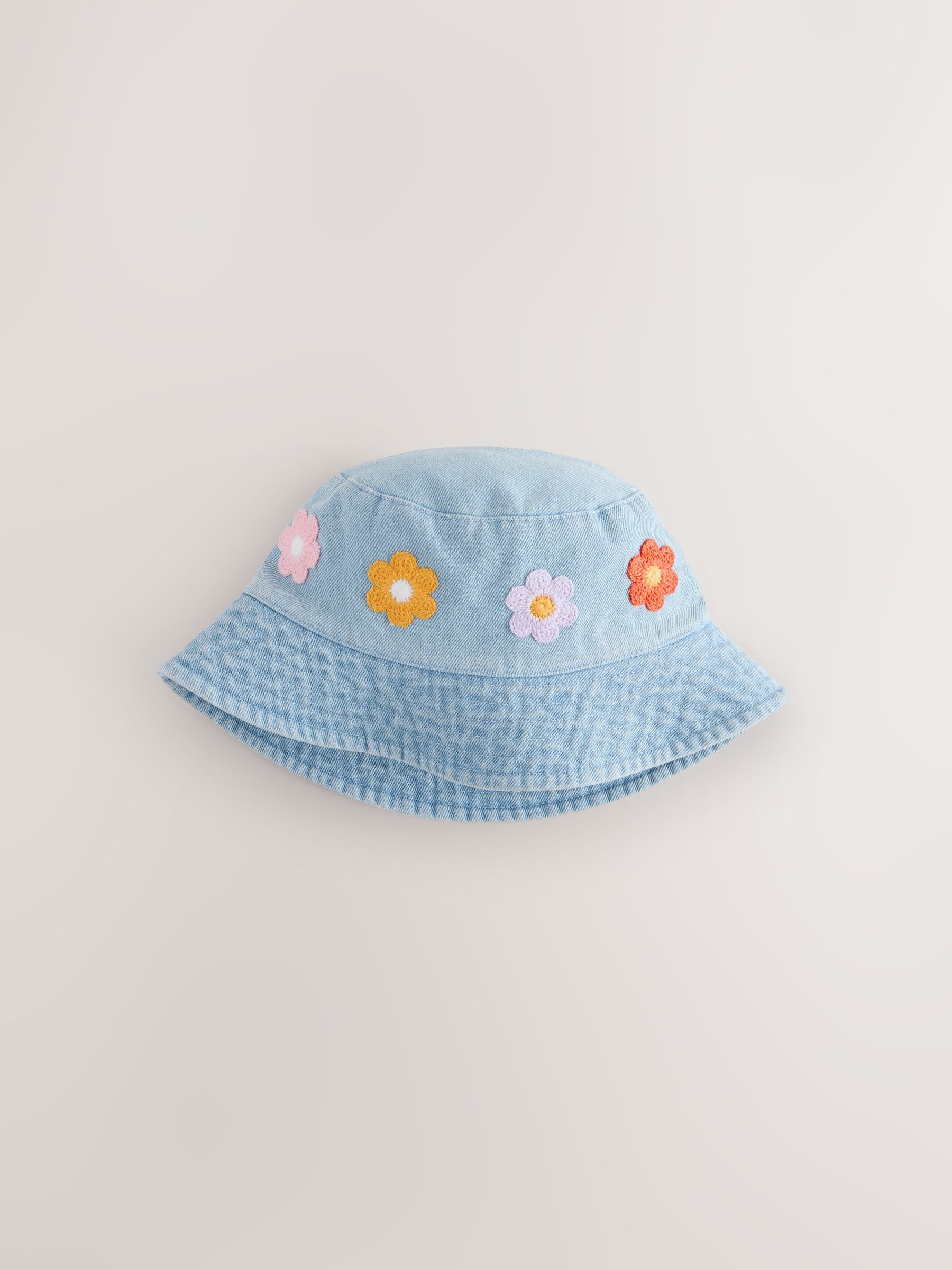 Denim Crochet Flower Bucket Hat (3mths-10yrs) - Size 3-9 Months (62-74cm) - Default 1